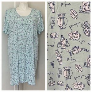 Plus size mint with navy blue spa day print nightie pajamas